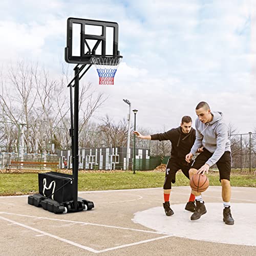 Goplus Portable Basketball Hoop, 8Ft To 10Ft 5-Level Height Adjustable Basketball Goal Stand W/ 44 Inch Backboard, Fillable Base, 2 Wheels & Weight Bag For Indoor Outdoor Kids Youth Adults Use #TOP1