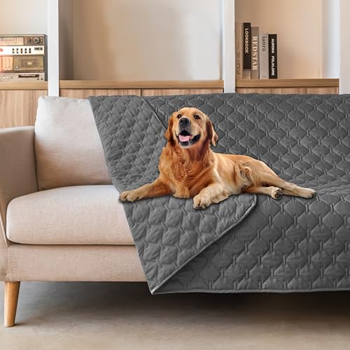 Image of gogobunny 3X Stronger Waterproof Pet Blanket, Scratch Proof Furniture Protector for Dogs Cats, Reversible Cover 82x82 Inch, Dark Grey