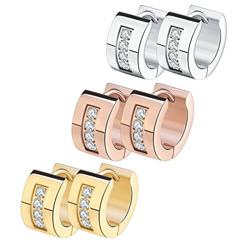 Tianyi Women's Men's Punk Stainless Steel Stud Hoop Huggie Earrings Cz Inlaid #TOP10