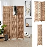 Homestyle4u 2020, Paravent Raumteiler Holz Natur Braun 3 teilig Rattan Trennwand Sichtschutz