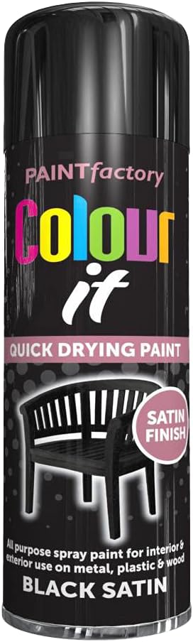 6 x All Purpose Black Satin Aerosol Spray Paint 250ml Quick Drying Spray,Fast Dry and Excellent Coverage for Wood, Metal, Plastic and more