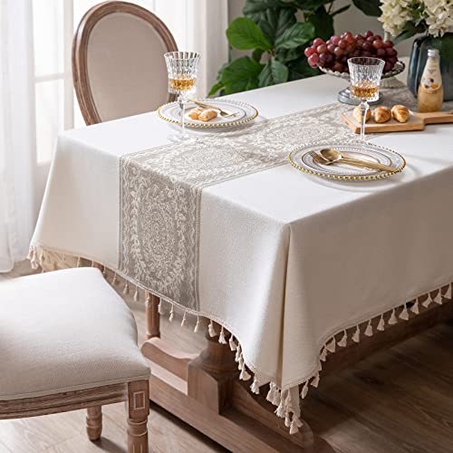Ivapupu Rectangle Tablecloth Cotton Linen Waterproof Tablecloths Wrinkle Free Table Cover For Kitchen Dining Table Cloth For Boho Farmhouse Holiday,58''X70'',6-8 Seats #TOP3