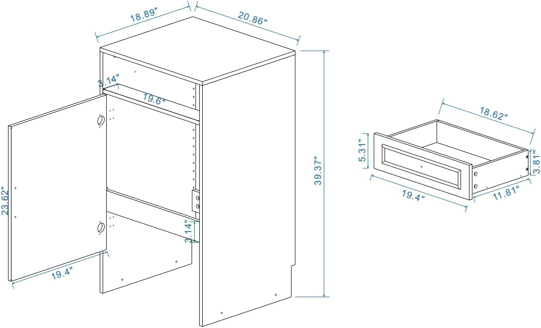 Robot Vacuum Storage Cabinet with Wheels - Antique White Side Table with Drawer & Doors for Living Room, Kitchen, Office