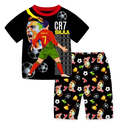 TONGQUD Boys 2Pcs Pajamas Set Short Sleeve Ronaldo No.7 Fans Nightwear Summer Cotton Sleepsuit Pyjama Set Soft Pjs Set (UK, Age, 6 Years, 7 Years, Regular, Red)
