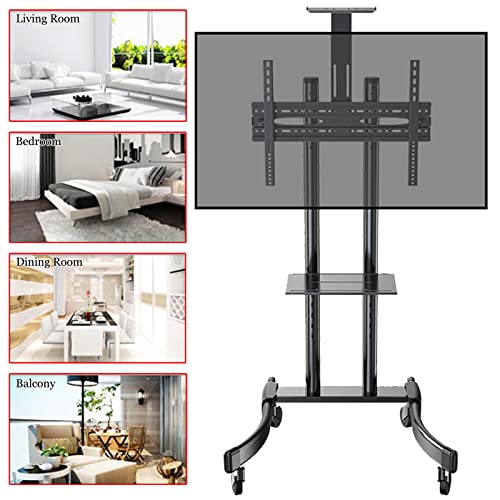Srhimeos Mobile Standing Tv Cart Height Adjustable For 32"-65" Plasma Lcd Led Flat Screen/Curved Tv, Max Vesa 600X400 Mm With Tilt, Swivel And Height Adjustment Stand, Can Bear 75Kg/165Lbs #TOP6