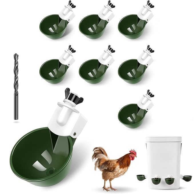 Chicken Waterer 8-Pack Automatic Chicken Waterer Cups - No Waste Poultry Watering Solution for Chicken, Duck, Goose, Turkey with Easy Mounting System