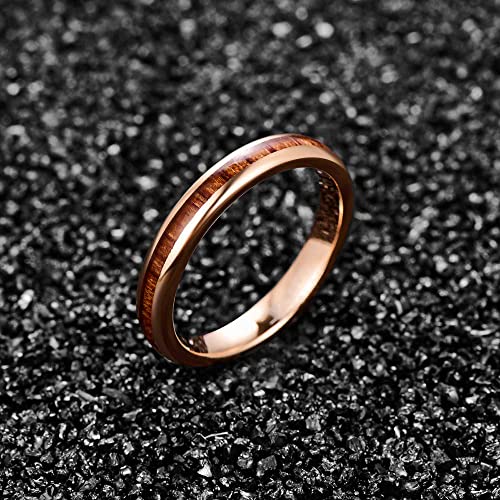 NUNCAD Mode Ringe Herren/Damen Roségold Wolfram Ring Mit Hawaiian Koa Wood Inlay für Freunde/Hochzeit/Jahrestag Ring Größe 52 (16.6)