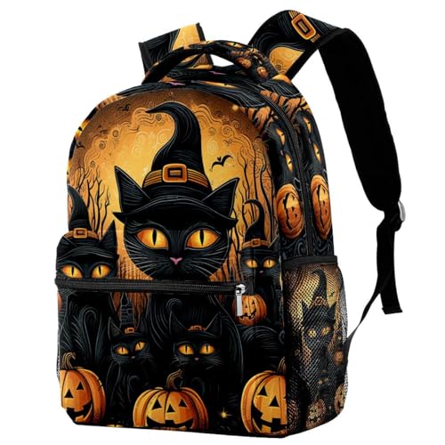 Sac à dos d'école motif chat résistant avec poche gourde pour filles et garçons