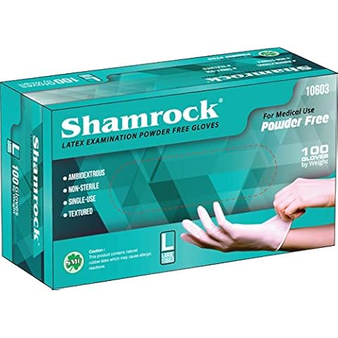 Shamrock 10600 Latex Examination Gloves - 7 mil, Powder-Free, Textured, Medical Use, Extended Cuff (Medium) Cover