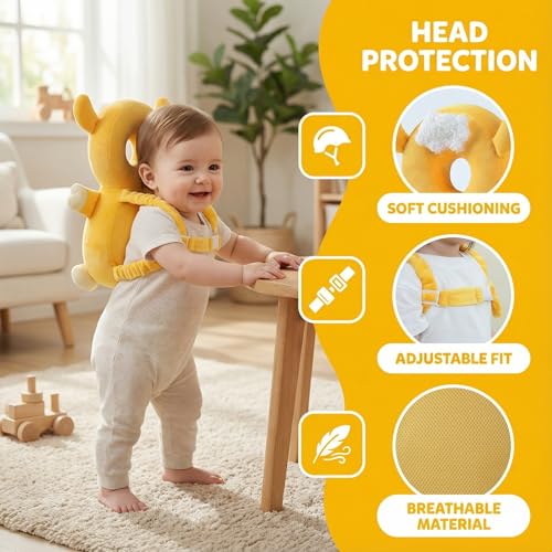Image of Baby Head Protection Backpack - Soft Lightweight Fall Cushion for Toddlers During Crawling & Walking, Helps Ease Impact from Backward Tumbles(Lamb)