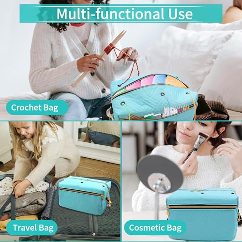 Image of Crochet Bag Organizer, Yarn Bag for Crocheting, Knitting Bag and Totes with Removable Shoulder Strap, Yarn Organizer Holder for Crochet Accessories, Knitting Needles (Blue)