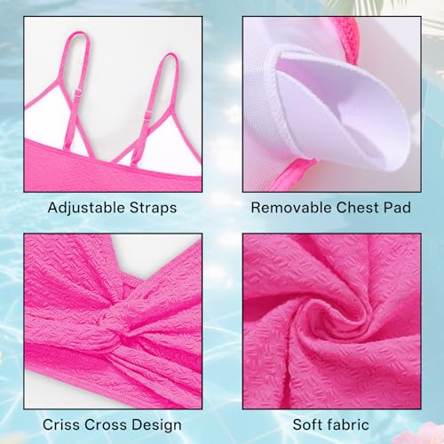 Image of Girls Swimsuit Solid Bathing Suit 2 Piece Twist Cross Adjustable Straps Soft Lining Bikini for Teen Girls with Chest Pad