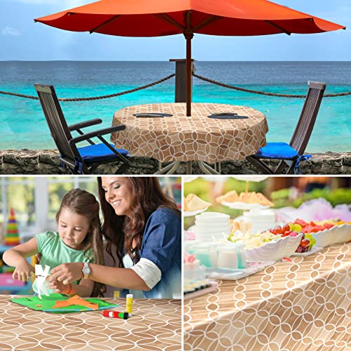 Kaleidoscope Washable Oilcloth Tablecloth Oval 140 x 220 cm Cut Edge Beige Easy Care, Kaleidoscope Beige, 86.6 x 55.1 inch (Oval) - Image 4