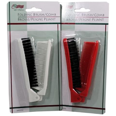 Folding Compact Travel Pocket HAIR BRUSH/COMB, 1 Red 1 White by Le Salon Cover