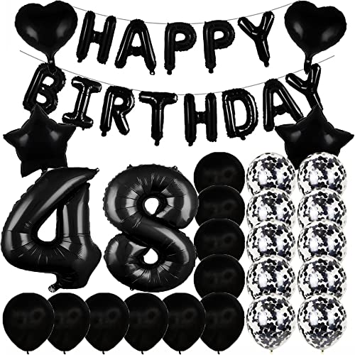 Image of Sweet 48th Birthday Decorations Party Supplies,Black Number 48 Balloons,48th Foil Mylar Balloons Latex Balloon Decoration,Great 48th Birthday for Girls,Women,Men,Photo Props