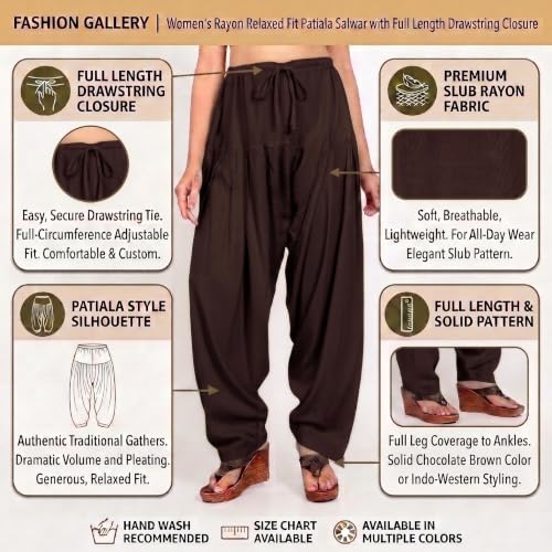Image of FASHION GALLERY Women's Rayon Relaxed Fit Patiala Salwar with Full Length Drawstring Closure Type and Flexible Waist | Patiala Pant for Woman Free Size Fit Upto XXL