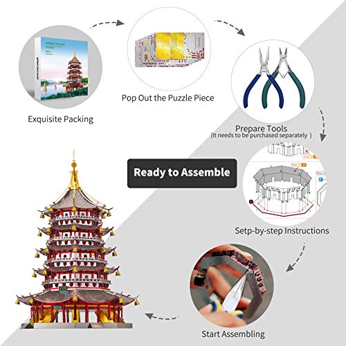 Piececool 3D Metal Puzzle Model Kits- Leifeng Pagoda Metal Model Kits for Adults, Chinese Traditional Architecture Building Kits DIY Brain Teaser Puzzles Gifts for Teens Family- 796 Pcs - Image 3