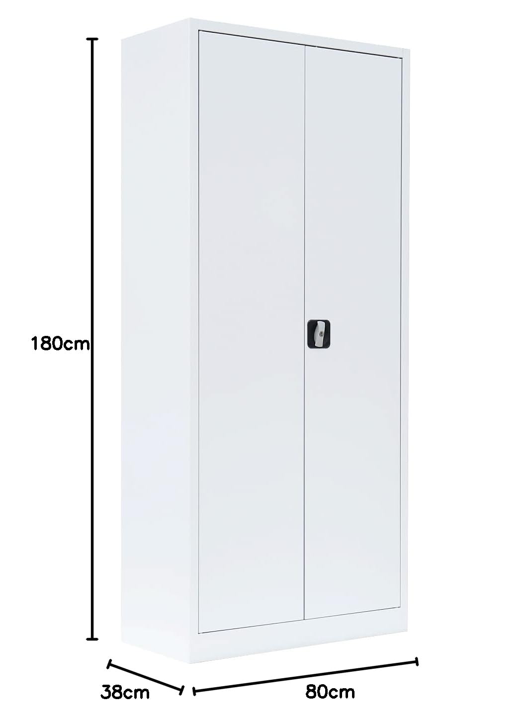 Weißer Flügeltürenschrank komplett montiert 180x80x38cm Metallschrank abschließbar Aktenschrank Büroschrank 4 Fachböden 530337 weiß