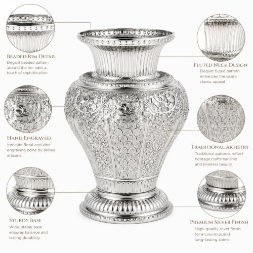 Image of Flower Vase | Flower Pots for Home Decor,Living Room, Bedroom, Office, Gifting - Silver Living Room, Office, Hotel & Home Decor | Ideal Gift (11 x 7) inch (Large)