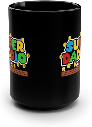 Miniatura 2 de Super Daddio - Taza negra divertida con diseño de videojuegos para papá, cumpleaños, día del padre, Navidad (15 onzas)