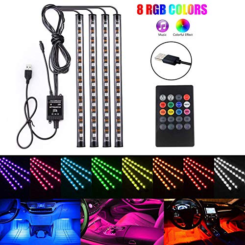 4PCS 48 LED Multicolor Car LED Strip Lights Interior Atmosphere Decorative Bar Lights with Sound Active Function and Wireless Remote Control