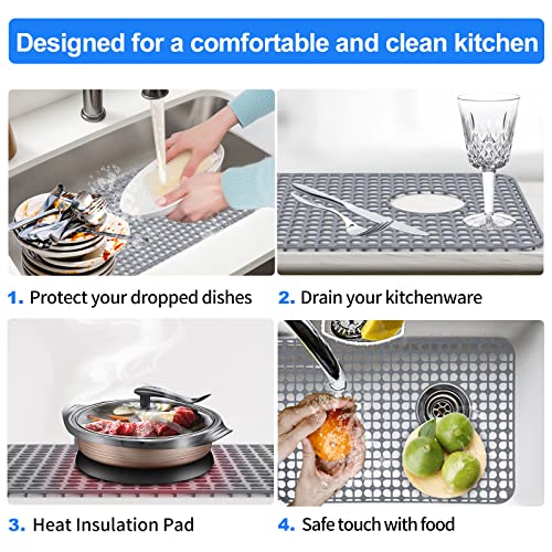 Silicone Sink Protector For Kitchen Sink-Mostwogo 28.1''X14.3'' Kitchen Sink Mat For Bottom Of Stainless Steel/Porcelain Sink,Side Drain, 1Pcs No-Slip Sink Grid Grate Accessories(Grey) #TOP5