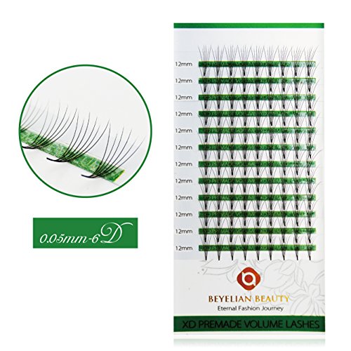 BEYELIAN Premade 6D Volume Fans Lashes Semi Permanent Eyelash Extensions Individual Cluster False Eyelashes (0.05mm 12mm C Curl 108 pcs)