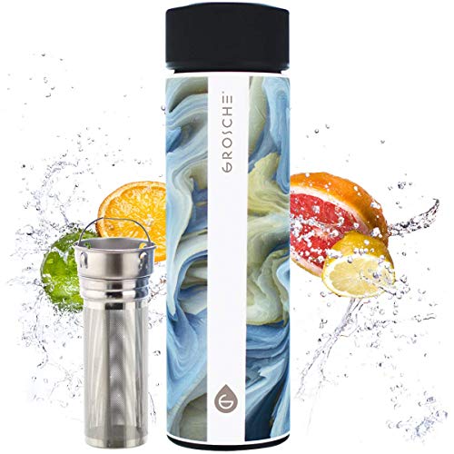 GROSCHE Chicago SOFT TOUCH (Saturn) fruit infuser water bottle Double walled Tea infuser bottle Vacuum insulated stainless steel water bottle Vacuum flask 450 ml/ 15.2 fl. Oz EXTRA LONG TEA INFUSER