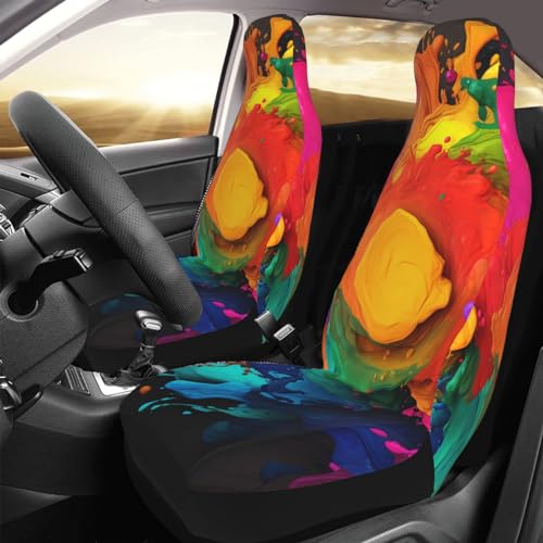 Housse de siège avant de voiture universelle motif peinture multicolore pour SUV et camion