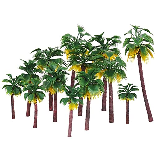 24 Stücke Palm Baum Modell, Modell Palmen, Miniature Palm Trees, Kunststoff Kokosnuss Palme, Modell Kokospalmen,für Alle Landschaften Landschaft Cake Topper Dekoration Diorama Modelle Architekturbäume Cover