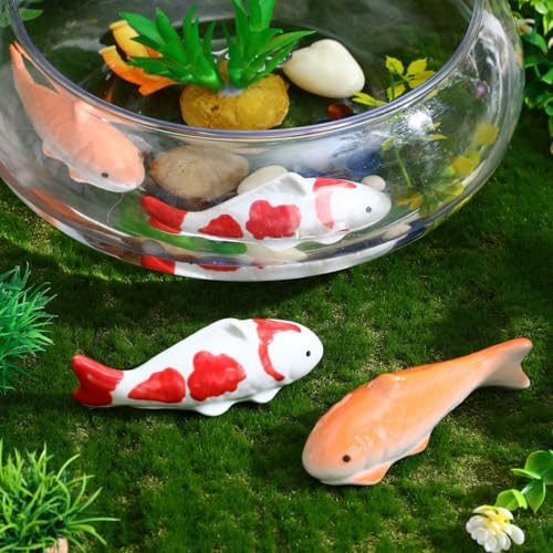 Image of Yardwe 6 Pcs Floating Fish Decoration, Ceramic Koi Fish Aquarium Decor, Realistic Underwater Figurines for Tank, Garden Pond, Home Decor, Orange, 3.93 X 1.57 X 4.13 Inch