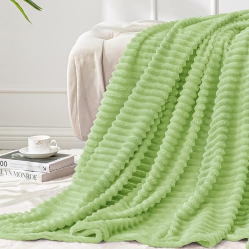 Image of BEDELITE Fleece Blanket Twin Size - 3D Ribbed Jacquard Soft and Warm Decorative Fuzzy Blankets - Cozy, Fluffy, Plush Lightweight Throw Blankets for Couch, Bed, Sofa(Sage Green, 60x80 inches)