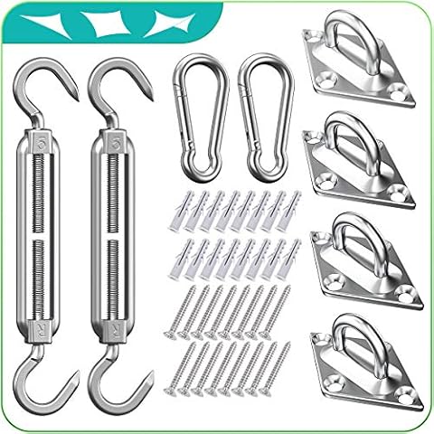 HELEMAN Shade Sail Hardware Kit 5 Inch for Rectangular Square Triangular Sun Shade Sail Installation in Patio Lawn and Garden, Anti-Rust Stainless Steel Sail Shade Hardware Kit of Heavy Duty (40Pcs) Cover