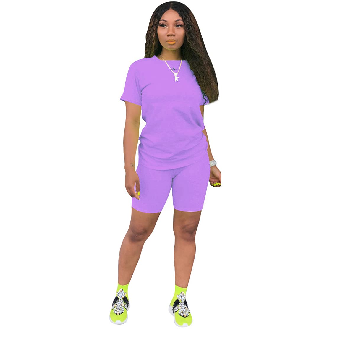 Women's 2 Piece Outfit - Casual Solid color T-Shirts Workout Tracksuit Bodycon Pants Suit Set Jumpsuit Rompers