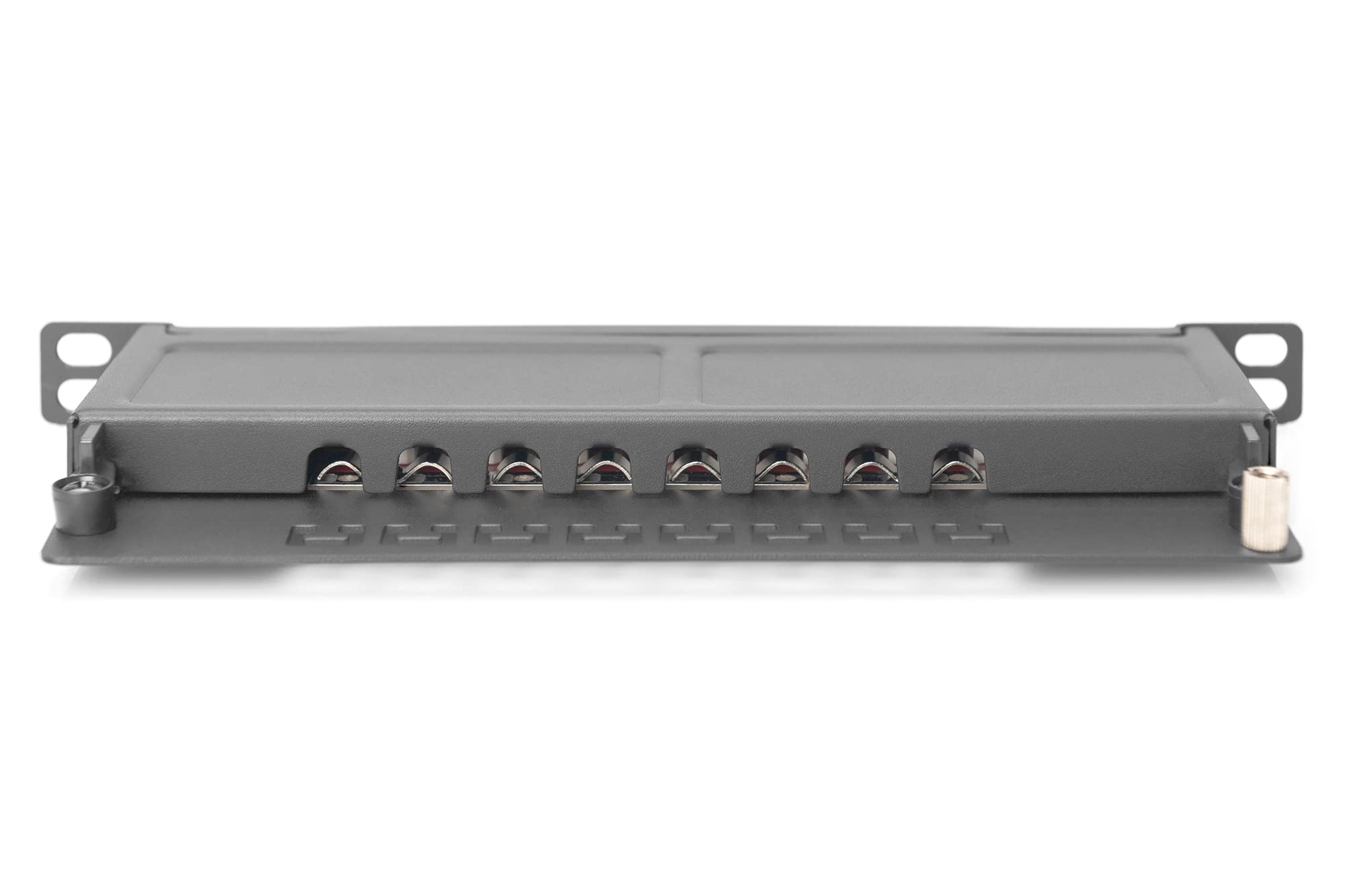DIGITUS Panel de conexión Cat-6A - 8 Puertos - Montaje en Rack de 10 Pulgadas 0,5 U - Blindado - Conectores RJ45-10GBase-T - Panel de distribución LSA - Negro