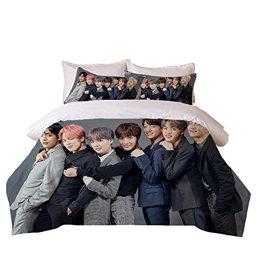 DZZQQ BTS Juego de Ropa de Cama,para Cama 150,Celebridad Coreana Juego de Funda Nórdica 220x240cm 3D Foto de Grupo de Chicos BTS - Gris Juego de...