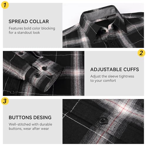Image of WARHORSEE Flannel Shirt for Men Long Sleeve Button Down Plaid Shirts | Soft Cotton Blend for Multi-season Wear, Lightweight yet Warm, Dual buttoned storage pockets, Machine Washable Easy Care