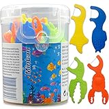 MinLan Kids Dental Floss Without Fluoride, Unflavored Kids Flossers, 50 Count, Soft and High Tensile, 4 Color Marine Animals Shapes Makes Flossing Fun