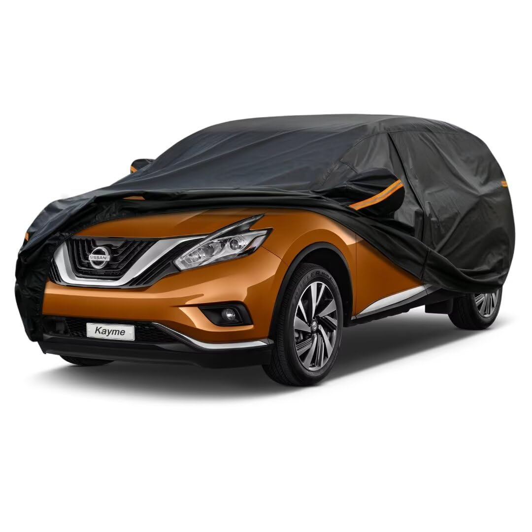 Kayme SUV Car Cover Fit for Nissan Murano (2003-2008) Automobiles All Weather Waterproof, Outdoor Cover Sun Rain Protection, with Lock and Zipper Door.Black