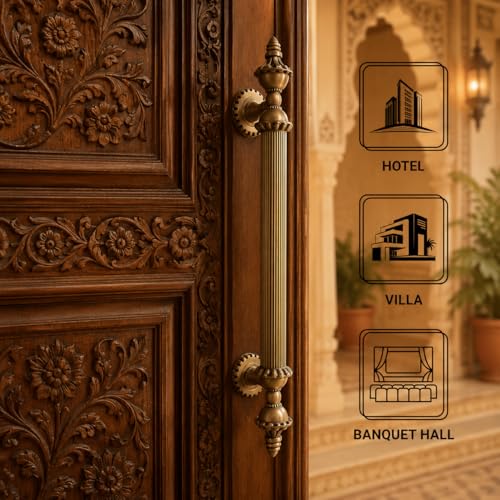 Image of GLOXY Premium Antique 24 inch Vintage Royal Taj Main Door Handle with 18.5 inch Hole-to-Hole Spacing - Decorative Push & Pull Aluminium Handle for Wooden & Glass Doors - Ideal for Homes, Restaurants & Villas