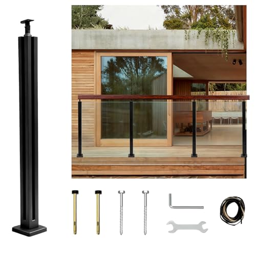 Poste de vidrio para barandilla con soporte ajustable de pasamanos 35.8" 2
