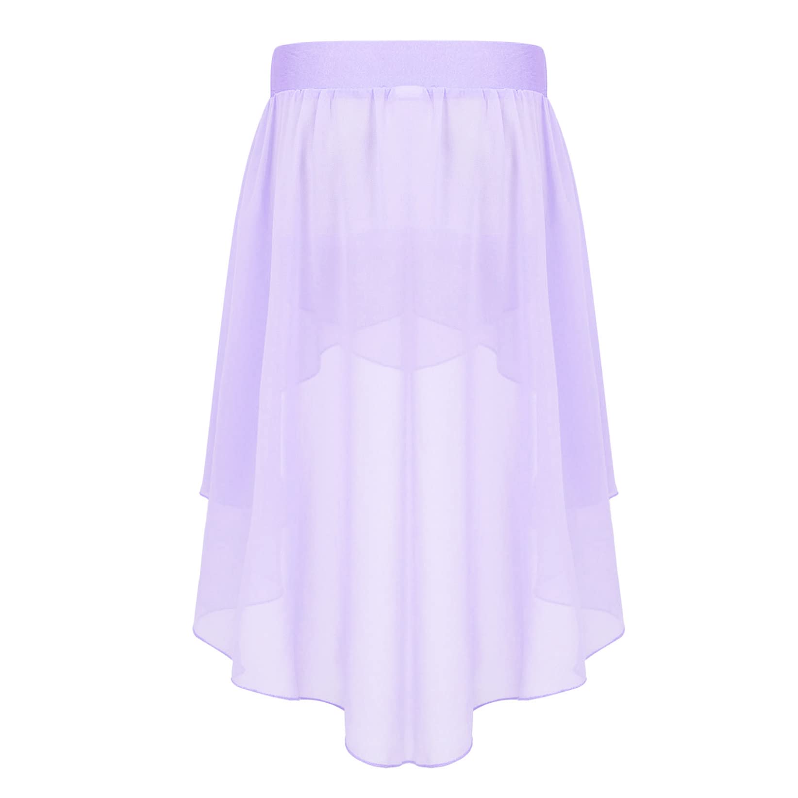 TTAO Girls' Basic Lyrical Dance Skirts Ballet Tutu Skirts High-Low Hem Chiffon Skirt Performance Costume Dress Lavender 14