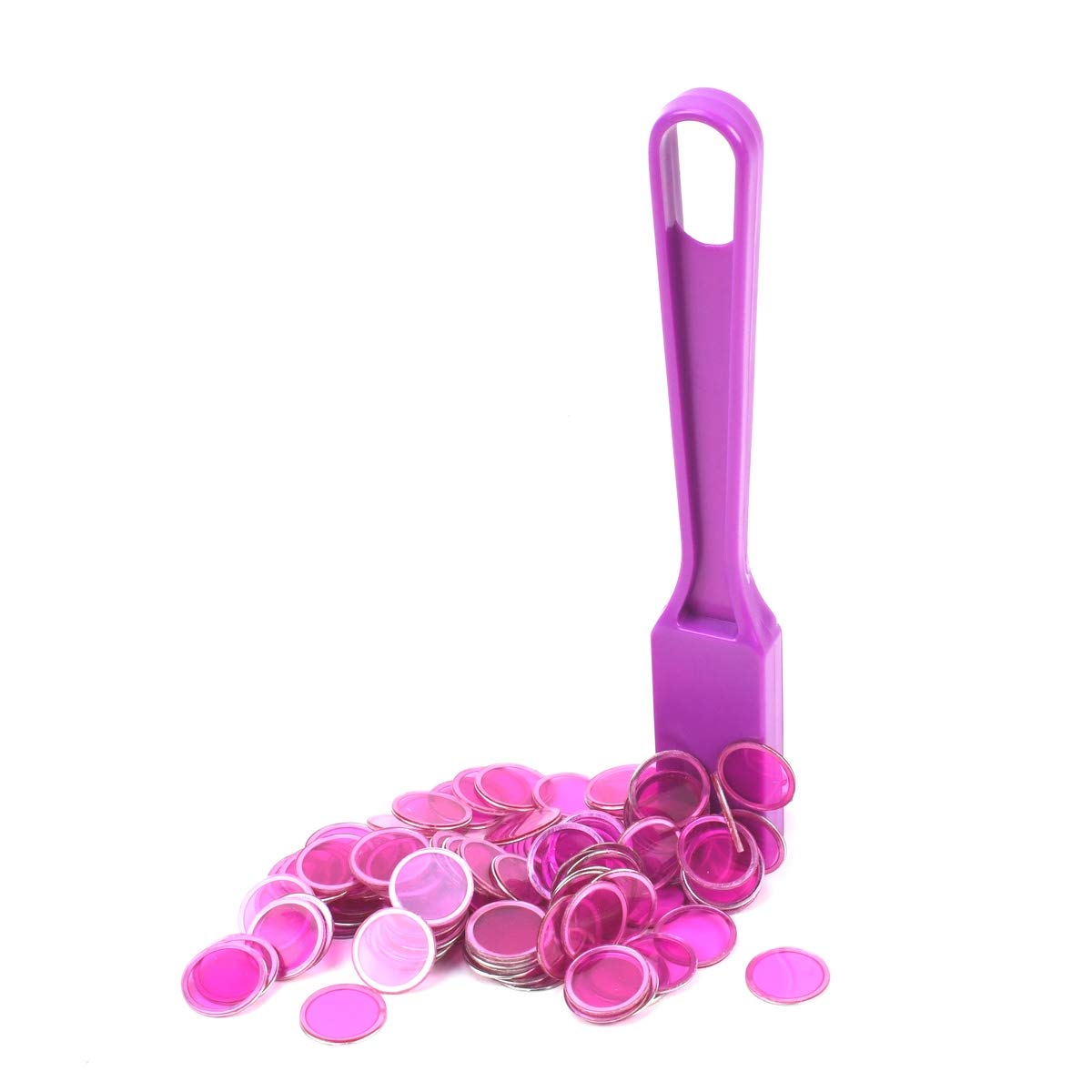 Treasure Gurus Set of 100 Purple Bingo Chips and Magnetic Wand Hard Plastic Paper Card Markers