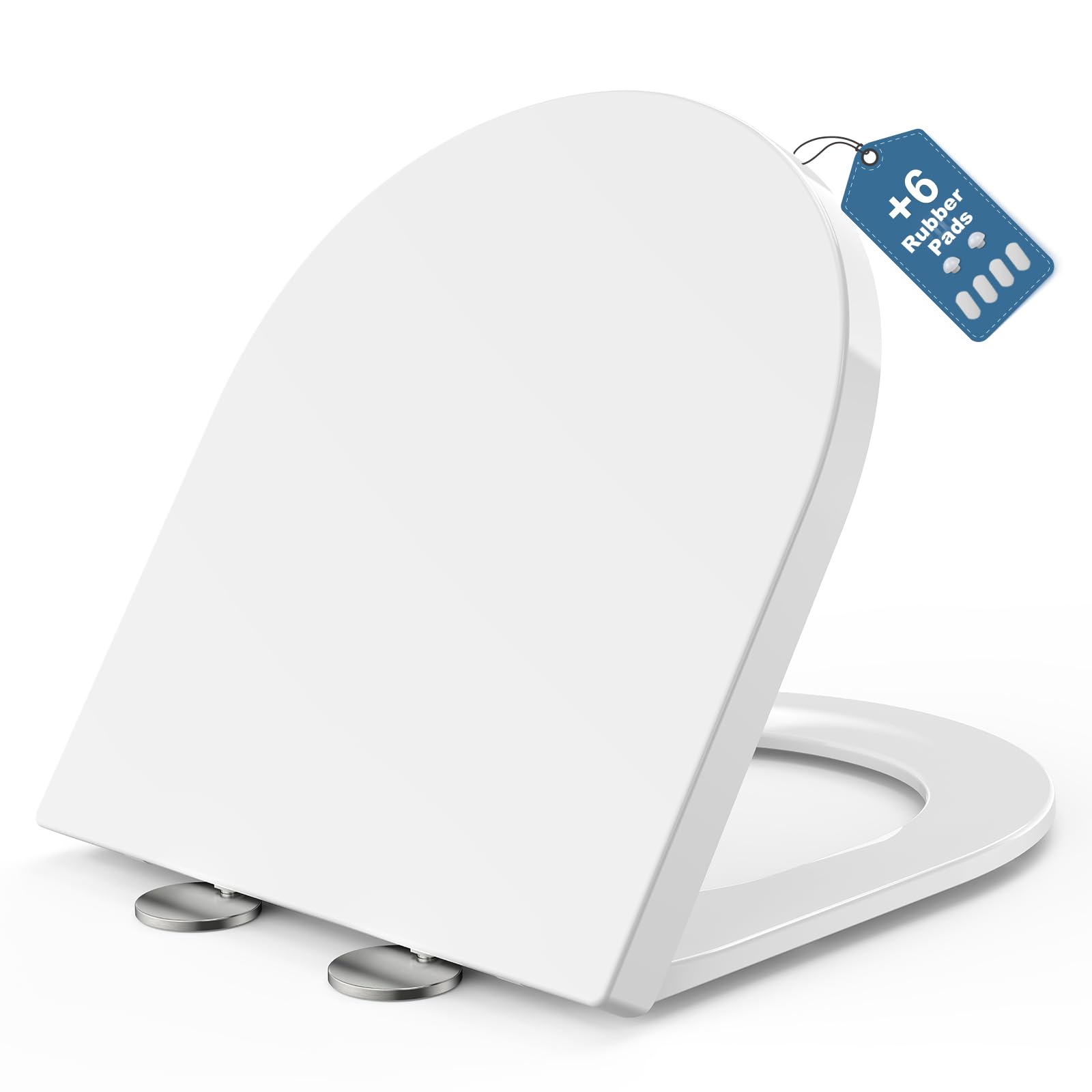 Tapa WC Universal Amortiguada D-Forma 430x360 mm, Tapa Inodoro con Cierre Suave, Asiento Inodoro Blanco, Tapadera WC de Duroplast, Tapa de Vater Montaje Fácil, Tapa de WC para Familia y Baño