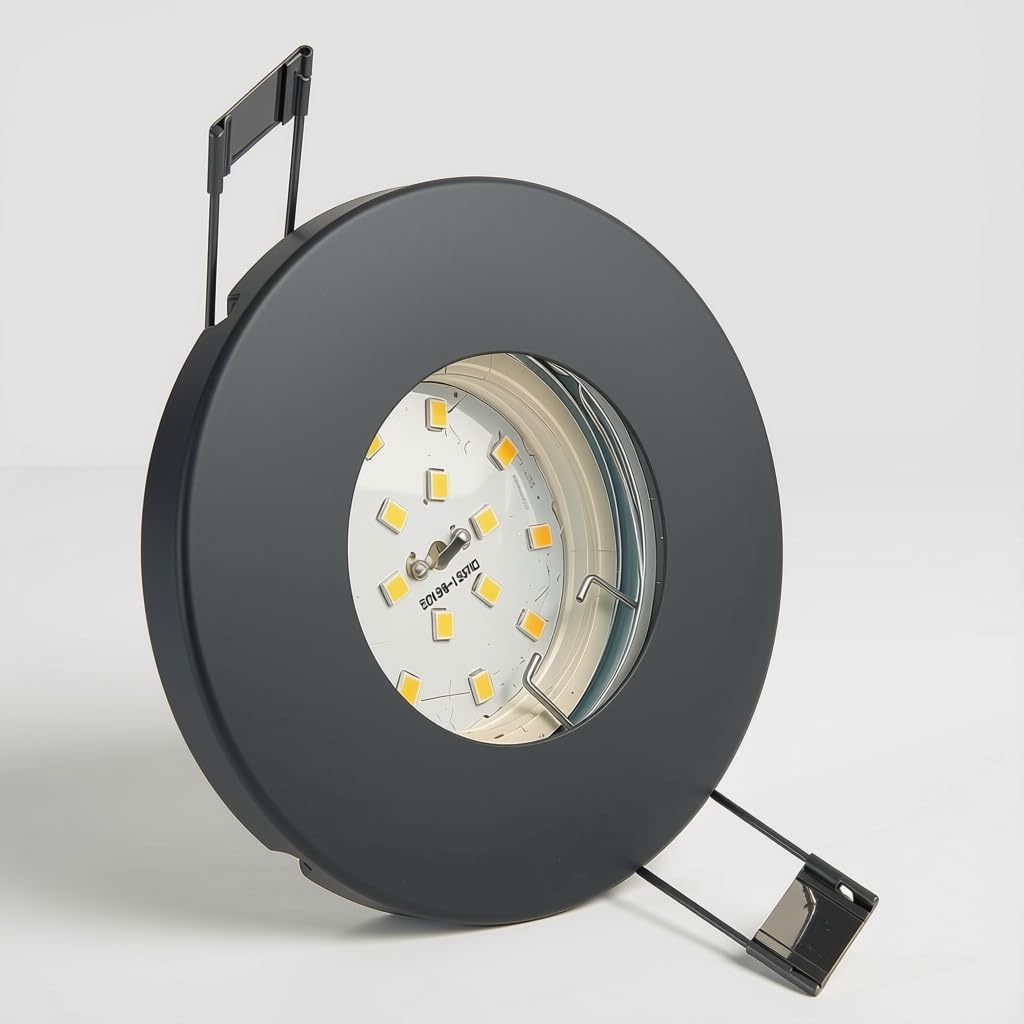 Trango 6er Set IP65 BAD Einbaustrahler 6729IP65-061-5WAK Anthrazit matt inkl. 6x 5 Watt GU10 LED Leuchtmittel 3000K warmweiß & Fassung Außen Einbauleuchte, Badleuchte, Deckenspot Dusche Deckenstrahler