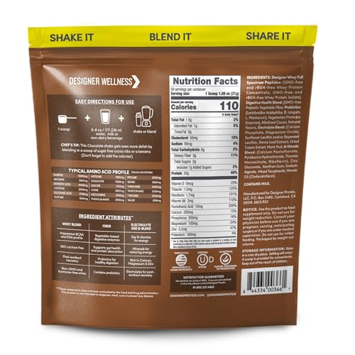 Image of Designer Wellness, Designer Whey, Natural Whey Protein Powder with Probiotics, Fiber, and Key B-Vitamins for Energy, Gluten-Free, Gourmet Chocolate 4 lb