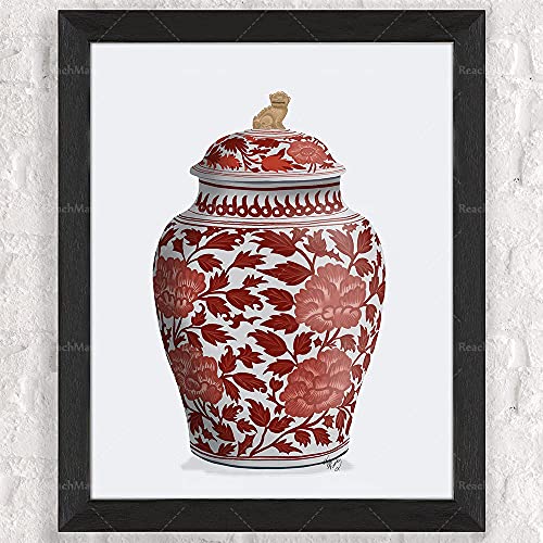  Poster da Parete Poster Stampe Ginger Jar Art Cherry Blossom Print Porcellana Bianca Rossa Vaso Cineserie Vaso di Zenzero Orientale Arredamento Cinese Poster Vintage per Camera - 50X70Cm