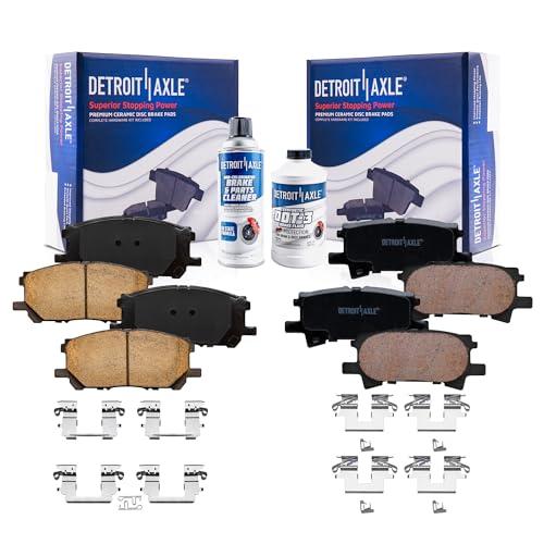 Image of Detroit Axle - Brake Pads for Toyota Highlander Hybrid, Lexus RX330 RX350 RX400h, Ceramic Brake Pads w /Hardware Front Rear Replacement Brakes