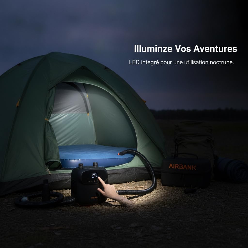 Inflador Eléctrico Portátil, Hinchador Colchón Hinchable y Kayak, Batería Recargable 20 PSI, Inflado y Desinflado Rápido