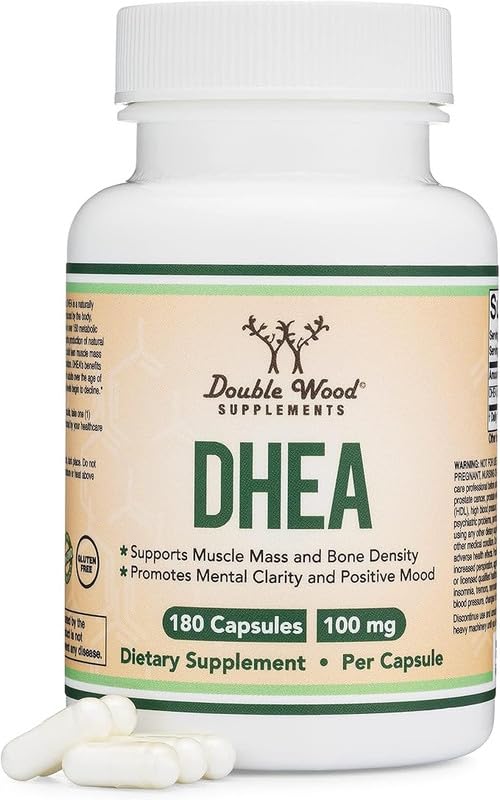 DHEA 100mg | 180 Capsules | Max Strength 6 Month Supply | Third Party Tested | Hormone Balance & Healthy Aging by Double Wood | High Strength Herbal Supplement | Clean Label Ayurvedic Wellness